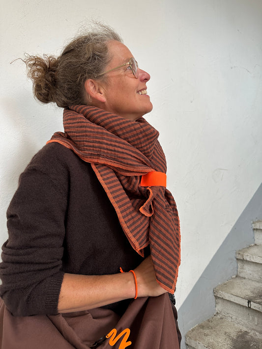 Tuch Musselin -  Stripe Mocca